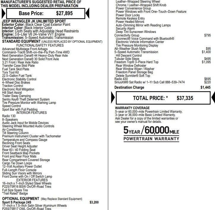 2018 Jeep Wrangler JK Unlimited Sport S