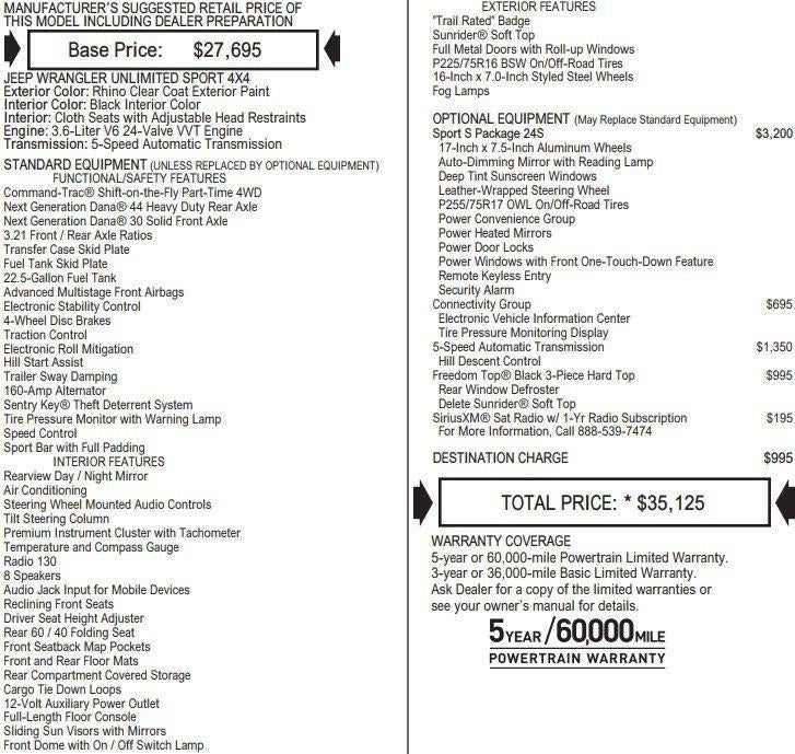 2016 Jeep Wrangler Unlimited Sport