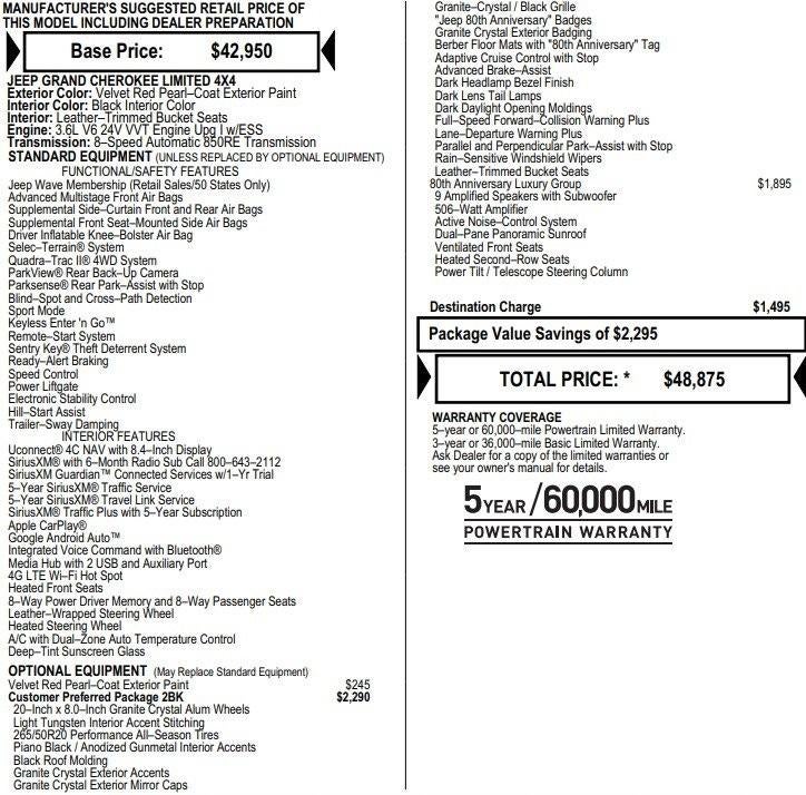 2021 Jeep Grand Cherokee 80th Anniversary