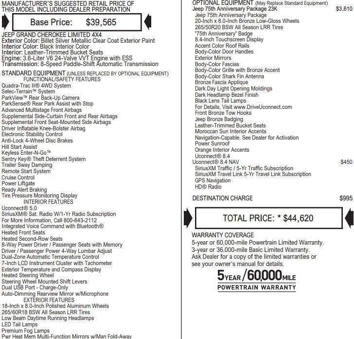 2016 Jeep Grand Cherokee Limited 75th Anniversary