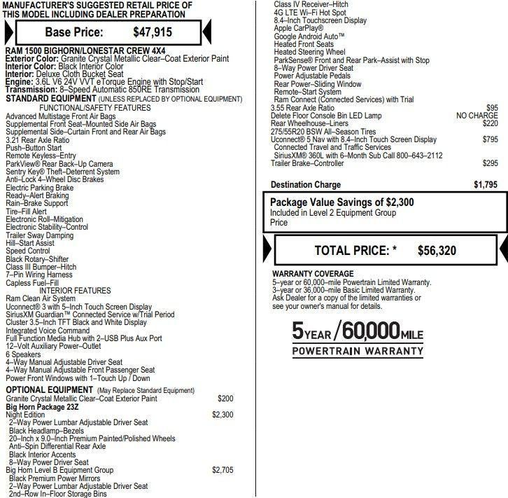 2022 RAM 1500 Big Horn Crew Cab 4x4 5'7" Box