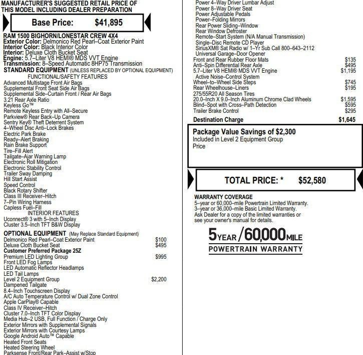2019 RAM 1500 Big Horn/Lone Star Crew Cab 4x4 5'7" Box