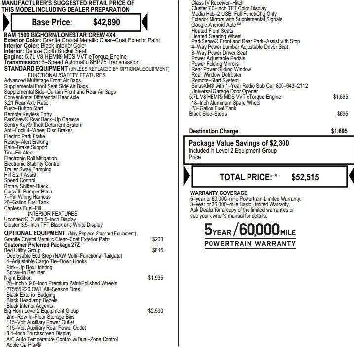 2020 RAM 1500 Big Horn Crew Cab 4x4 5'7" Box