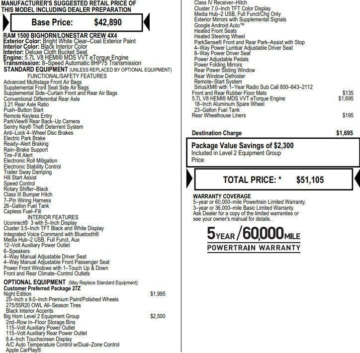 2020 RAM 1500 Big Horn Crew Cab 4x4 5'7" Box