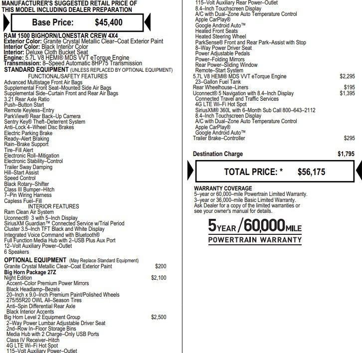 2022 RAM 1500 Big Horn Crew Cab 4x4 5'7" Box