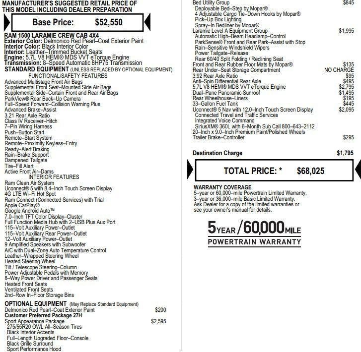 2022 RAM 1500 Laramie Crew Cab 4x4 5'7" Box