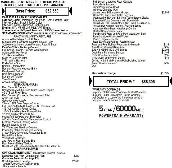 2022 RAM 1500 Laramie Crew Cab 4x4 5'7" Box