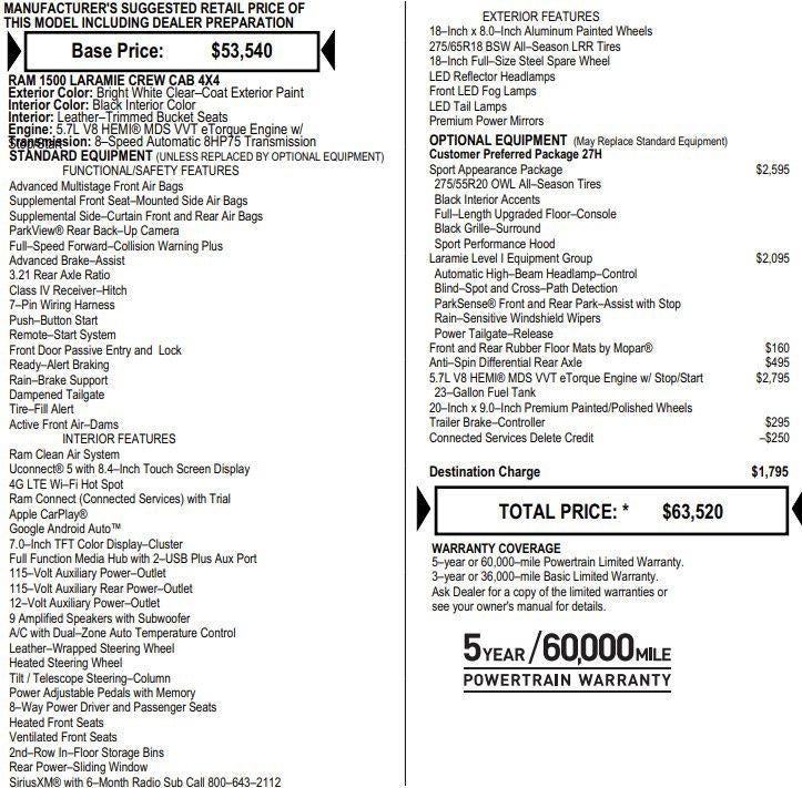 2022 RAM 1500 Laramie Crew Cab 4x4 5'7" Box