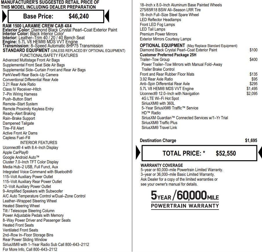 2020 RAM 1500 Laramie Crew Cab 4x4 5'7" Box